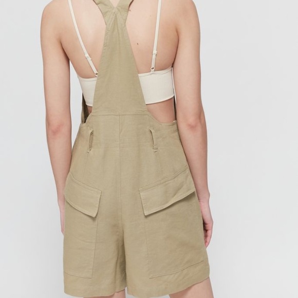 NWT UO Boho Linen Button-Front Shortall Overall - Picture 3 of 14